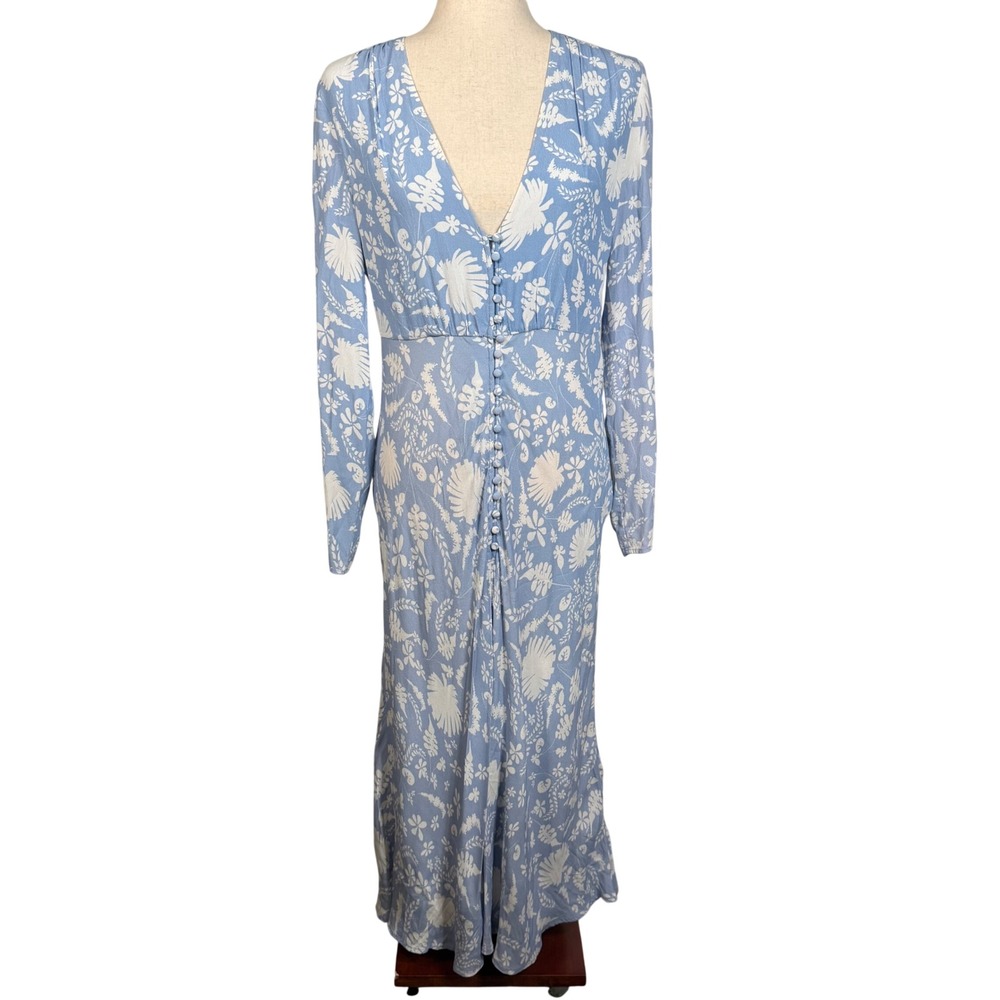 Rixo London Floral Maxi Dress Womens M Blue White Viscose Boho Coastal Print